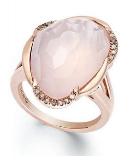 14k Rose Gold over Sterling Silver Ring, Rose Quartz (11 ct. t.w.) and Diamond Accent Oval Ring   Rings   Jewelry & Watches