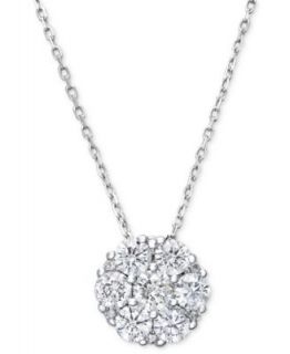 Diamond Necklace, 14k White Gold Diamond Halo Pendant (1/3 ct. t.w.)   Necklaces   Jewelry & Watches