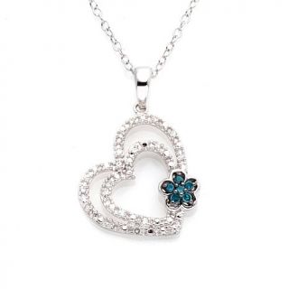 .15ct Blue and White Diamond Sterling Silver "Heart" Pendant with 18" Chain
