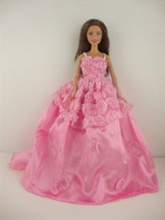 A Pretty Pink Dress with Roses on Botice and Upper Skirt Made to Fit the Barbie Doll Toys & Games
