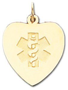 10k Yellow Gold Medical Alert ID Heart Pendant Jewelry