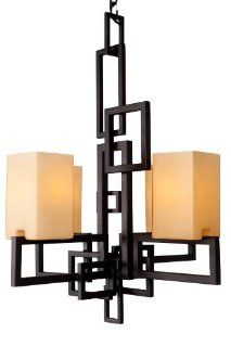 Varaluz 147C04C Palm Springs 4 Light Chandelier, Forged Iron Finish with Tan Opal Glass Shade, 22 Inch by 27 1/2 Inch    