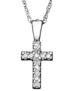 Childrens 14k White Gold Pendant, Diamond Accent Cross   Necklaces   Jewelry & Watches