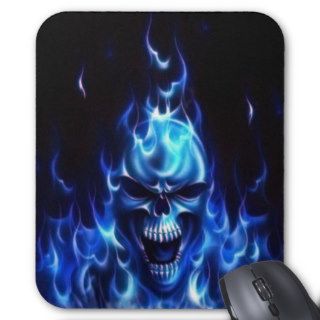 Flaming Blue Skull Mouse Pad