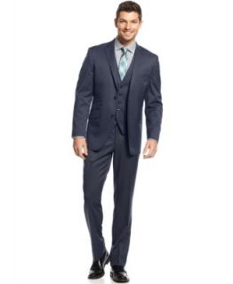 Perry Ellis Suit, Comfort Stretch Blue Sharkskin Stripe Slim Fit   Suits & Suit Separates   Men