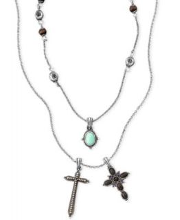 Lucky Brand Necklace, Silver Tone Beaded Cross Pendant   Fashion Jewelry   Jewelry & Watches