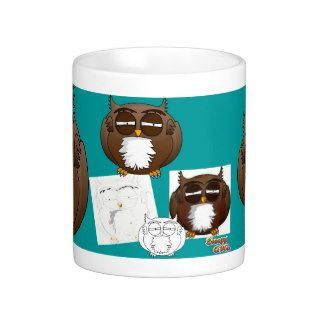 sleepy Owl Workings   Cyan Background Coffee Mug