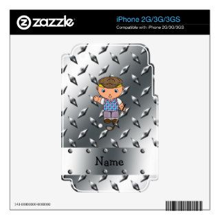 Personalized name golf player silver diamond plate iPhone 3GS decals