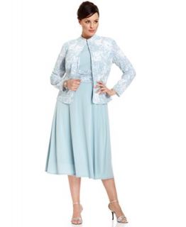 Jessica Howard Plus Size Dress and Jacket, Sleeveless Printed Pleated   Dresses   Plus Sizes
