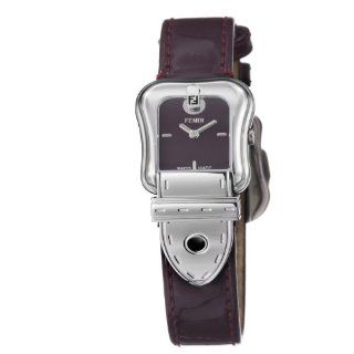 Fendi B. Fendi Ladies Shiny Dark Red Leather Strap Buckle Shaped Watch F370277 Fendi Watches