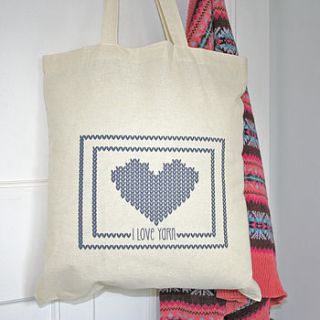 'i love yarn' knitting tote bag by evajeanie