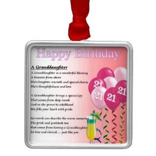 21st Birthday Granddaughter Poem Ornament