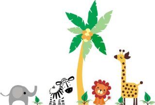 Baby Nursery Wall Decals Safari Jungle Children's Themed 70" X 118" (Inches) Animals Trees Wildlife Repositionable Removable Reusable Wall Art Better than vinyl wall decals Superior Material  Nursery Wall Decor  Baby