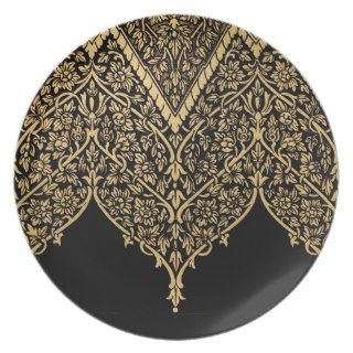 Gold Black Indian Motif Vintage Design Pattern Dinner Plates