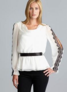 Adrianna Papell Tie Front Lace Sleeve Cowl Neck Blouse Adrianna Papell Long Sleeve Shirts