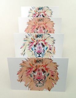 art greeting cards, lion set, four cards by jennifer maidment