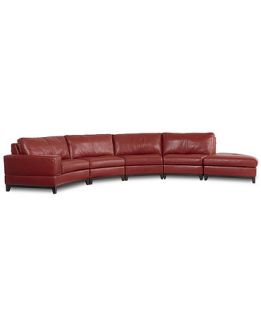 Lyla Leather Curved Sectional Sofa, 5 Piece (Curved Chair, 3 Armless Chairs and Curved Ottoman)   Furniture
