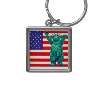 Teddy Bear,Statue of Liberty & USA Flag(3) Keychains