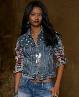 Denim & Supply Ralph Lauren Jacket, American Flag Frayed Shredded Denim   Jackets & Blazers   Women