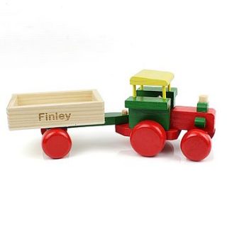 personalised wooden tractor toy by hope and willow