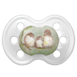 Watercolor Cuddling Sparrow Bird Family Nature Baby Pacifier