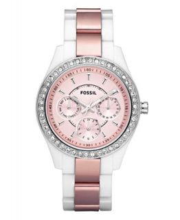 Fossil Womens White Plastic and Pink Aluminum Bracelet Watch 37mm ES2802   Watches   Jewelry & Watches