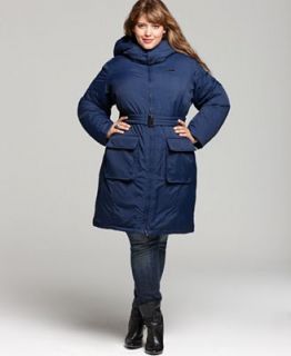 Sean John Plus Size Coat, Hooded Belted Puffer   Coats   Women