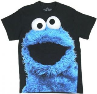 Big Photo Cookie Monster   Sesame Street T shirt Adult Small   Black Fashion T Shirts Clothing