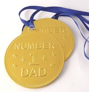 'number one dad' foiled chocolate medal by chocolate by cocoapod chocolate