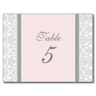 Wedding Table Number Cards Pink Gray Damask Post Cards