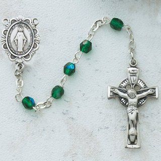 Solid .925 Sterling Silver 4mm Green Irish Rosary Irish Celtic Claddagh Medal Pendant Necklace Jewelry