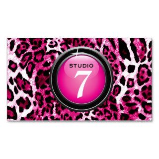 311 Sleek "Button" Hot Pink Leopard Business Card Template