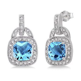 Jilco JE139 Diamond Encrusted Blue Topaz Earrings Jewelry