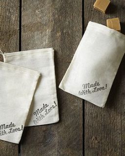 three hand stamped 'made with love' gift bags by the original pop up shop