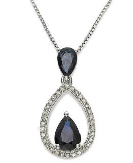 Sterling Silver Necklace, Sapphire (1 1/3 ct. t.w.) and Diamond (1/8 ct. t.w.) Drop Pendant   Necklaces   Jewelry & Watches