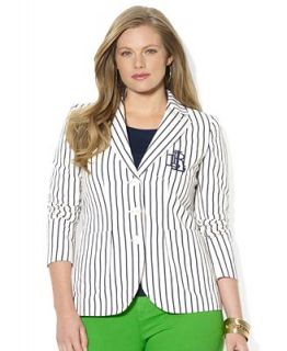 Lauren Ralph Lauren Plus Size Jacket, Striped Embroidered Linen Blazer   Jackets & Blazers   Plus Sizes