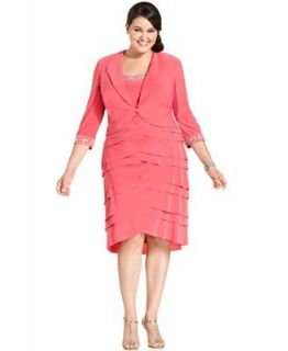Alex Evenings Plus Size Dress and Jacket, Sleeveless Beaded Tiered   Dresses   Plus Sizes