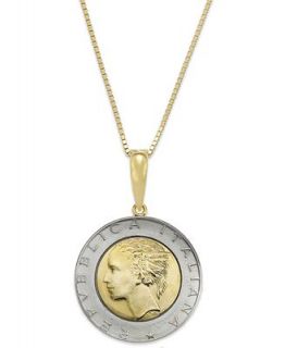 Vermeil and Sterling Silver Lira Coin Pendant Necklace   Necklaces   Jewelry & Watches