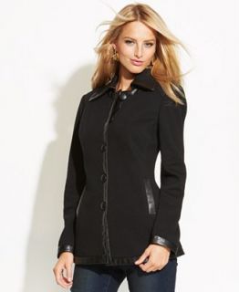 INC International Concepts Faux Leather Trim Pea Coat   Coats   Women