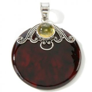 Age of Amber Cherry and Lemon Amber Disc Sterling Silver Pendant