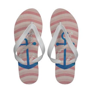 Vintage Girly Pink Blue Anchor Stripes Pattern Flip Flops