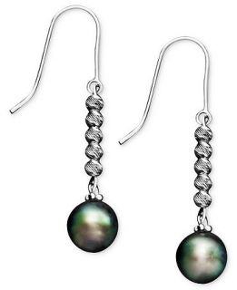Pearl Earrings, Sterling Silver Cultured Tahitian Pearl (8mm) and Sparkle Bead Earrings   Earrings   Jewelry & Watches
