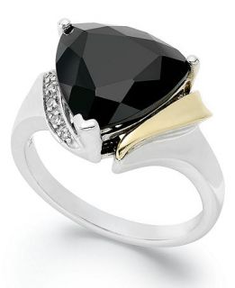14k Gold and Sterling Silver Ring, Faceted Onyx (6 ct. t.w.) and Diamond Accent Ring   Rings   Jewelry & Watches
