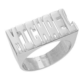 SNS133 Personalized Sterling Silver Large Block Letter Plain Name Ring Jewelry