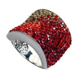 Sterling Silver Red, Orange, and Champagne Crystal Ring Crystal, Glass & Bead Rings