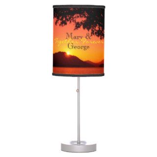 Beautiful Tranquil Orange Sunset Lake Mountain Desk Lamp