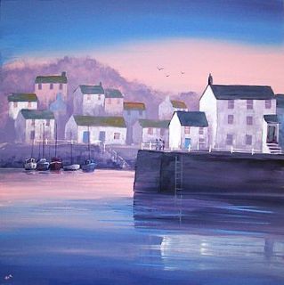 twilight harbour painting on canvas by julian richards art