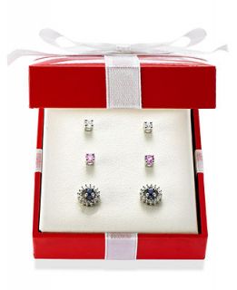 Sterling Silver Earring Set, Pink (3/8 ct. t.w.), White (3/8 ct. t.w.) and Blue Sapphire (3/8 ct. t.w.) and Diamond Accent Jacket Interchangeable Stud Set   Earrings   Jewelry & Watches