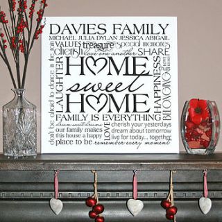 personalised family 'home sweet home' art by cherry pete