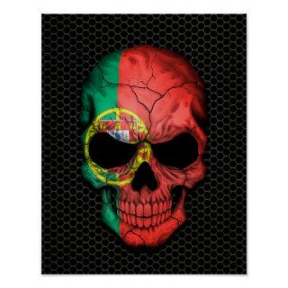 Portuguese Flag Skull on Steel Mesh Graphic Print
